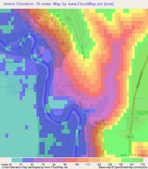 Unteni,Moldova Elevation Map