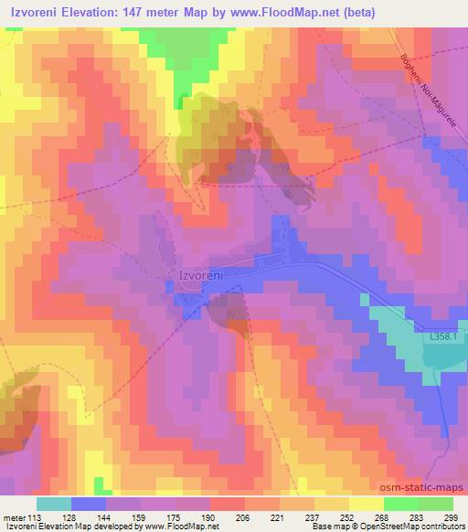 Izvoreni,Moldova Elevation Map