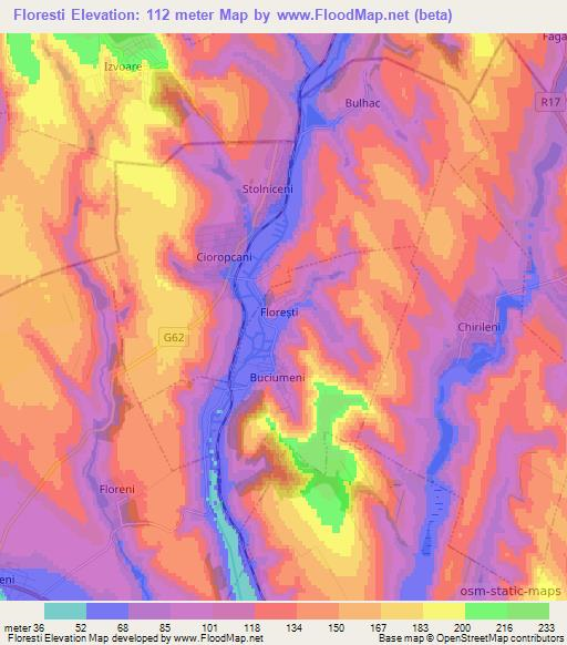 Floresti,Moldova Elevation Map