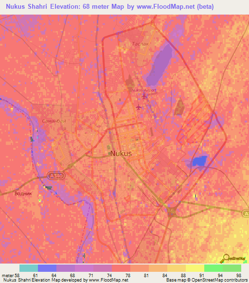 Nukus Shahri,Uzbekistan Elevation Map