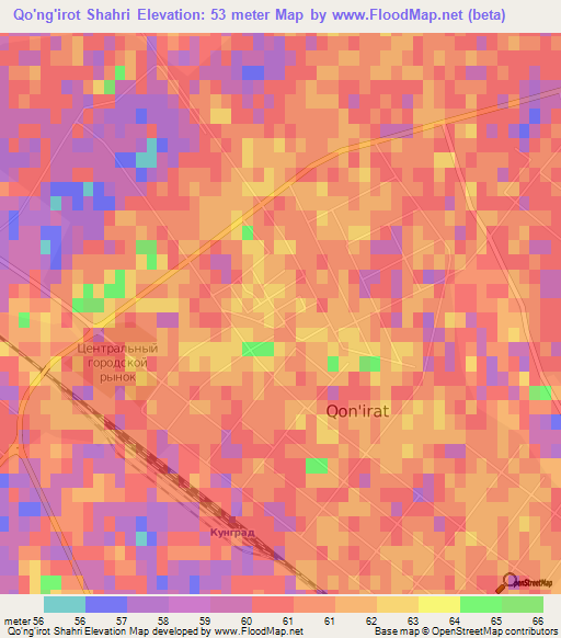 Qo'ng'irot Shahri,Uzbekistan Elevation Map