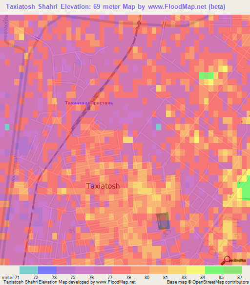 Taxiatosh Shahri,Uzbekistan Elevation Map