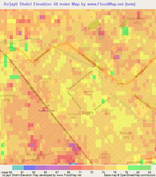 Xo'jayli Shahri,Uzbekistan Elevation Map