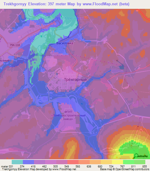 Trekhgornyy,Russia Elevation Map