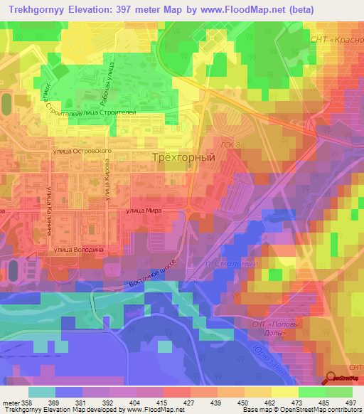 Trekhgornyy,Russia Elevation Map