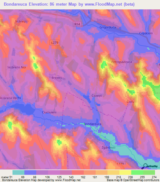 Bondareuca,Moldova Elevation Map