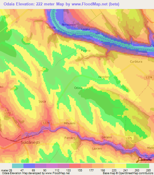 Odaia,Moldova Elevation Map