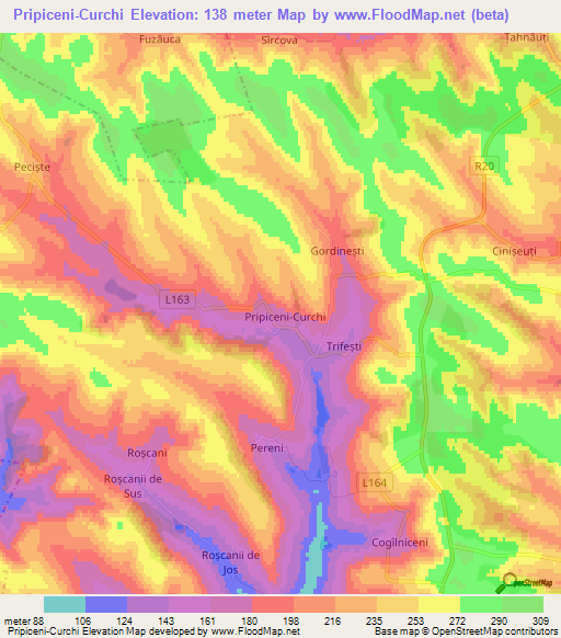 Pripiceni-Curchi,Moldova Elevation Map