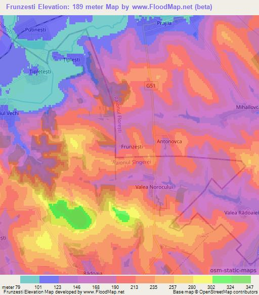 Frunzesti,Moldova Elevation Map