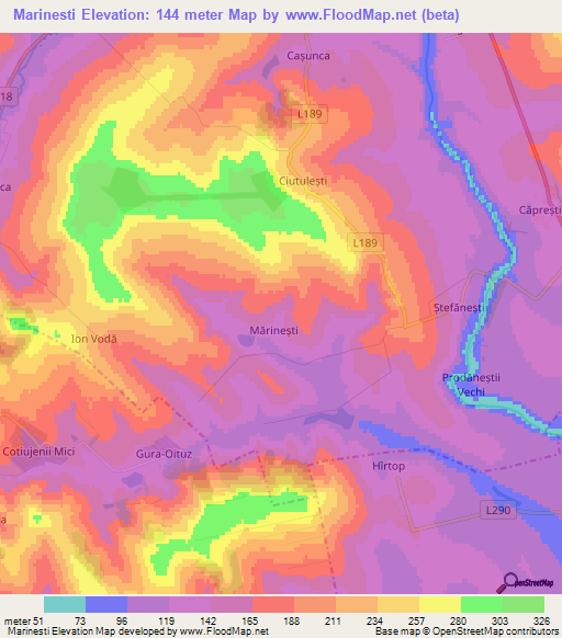 Marinesti,Moldova Elevation Map