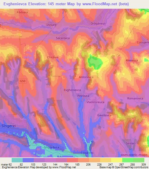 Evghenievca,Moldova Elevation Map