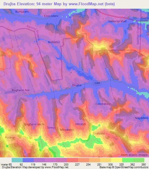 Drujba,Moldova Elevation Map