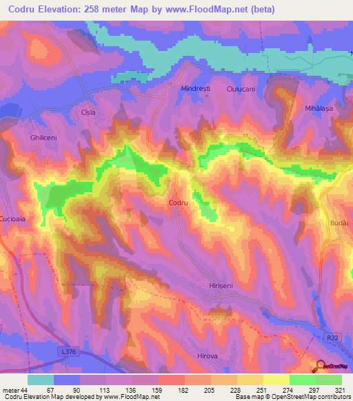 Codru,Moldova Elevation Map