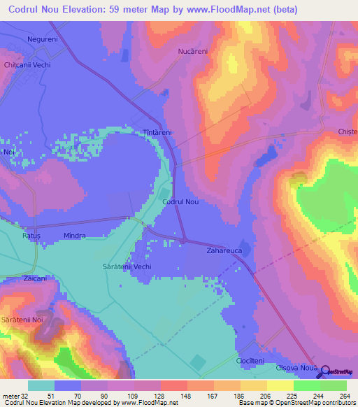 Codrul Nou,Moldova Elevation Map