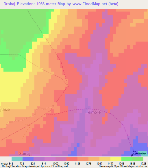 Drobaj,Albania Elevation Map