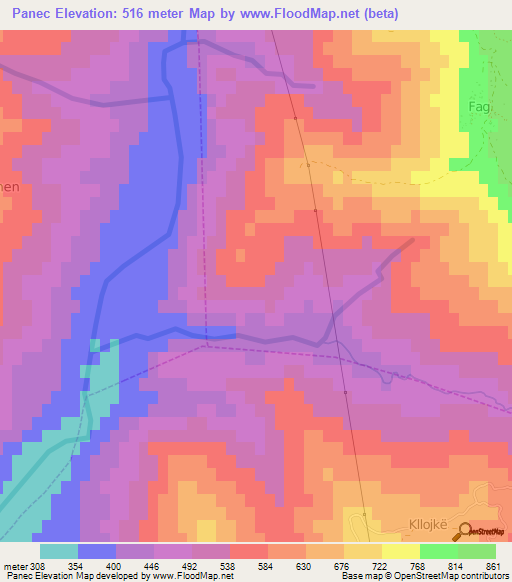 Panec,Albania Elevation Map