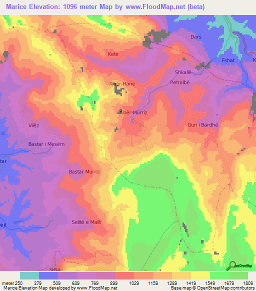 Marice,Albania Elevation Map