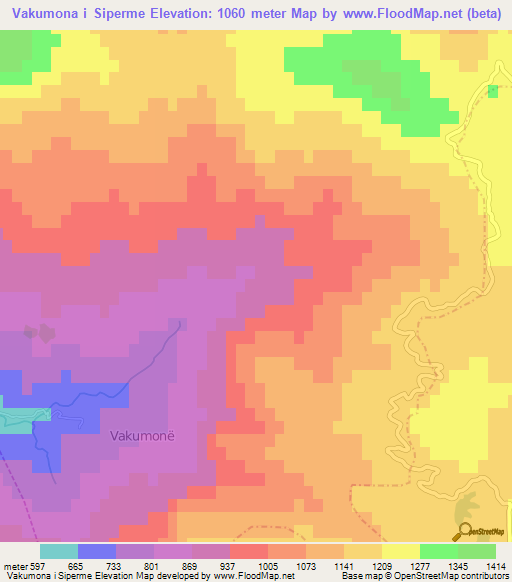 Vakumona i Siperme,Albania Elevation Map