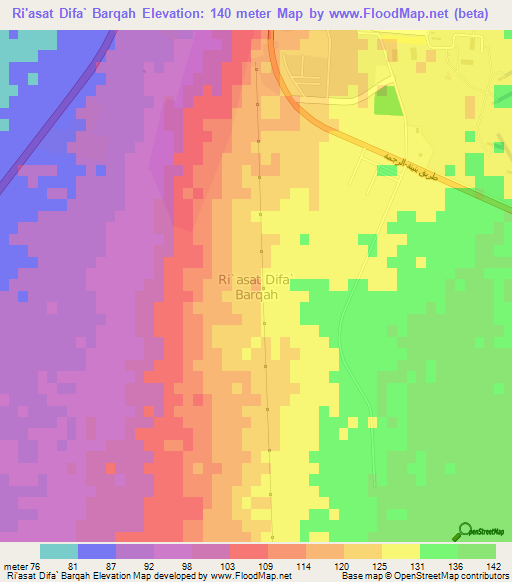 Ri'asat Difa` Barqah,Libya Elevation Map
