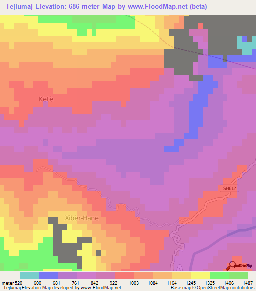 Tejlumaj,Albania Elevation Map