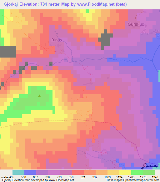 Gjorkaj,Albania Elevation Map