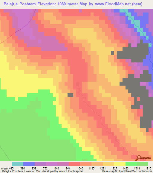 Balajt e Poshtem,Albania Elevation Map