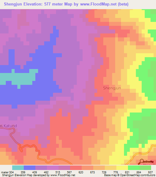 Shengjun,Albania Elevation Map