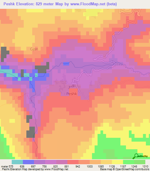 Peshk,Albania Elevation Map