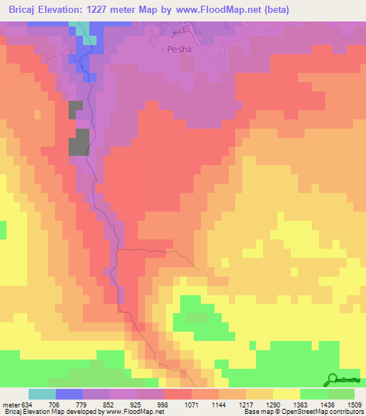 Bricaj,Albania Elevation Map