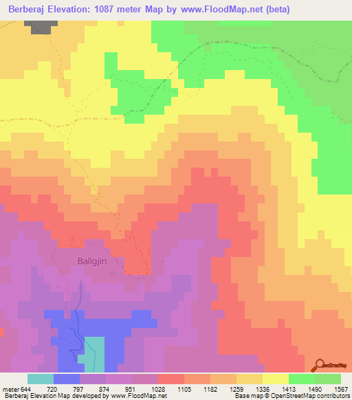 Berberaj,Albania Elevation Map