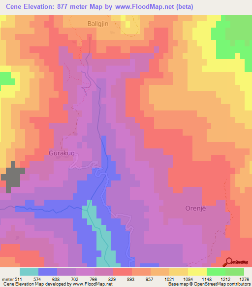 Cene,Albania Elevation Map