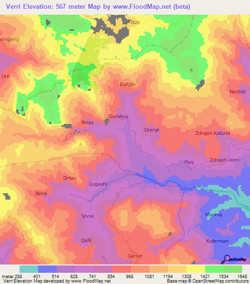 Verri,Albania Elevation Map