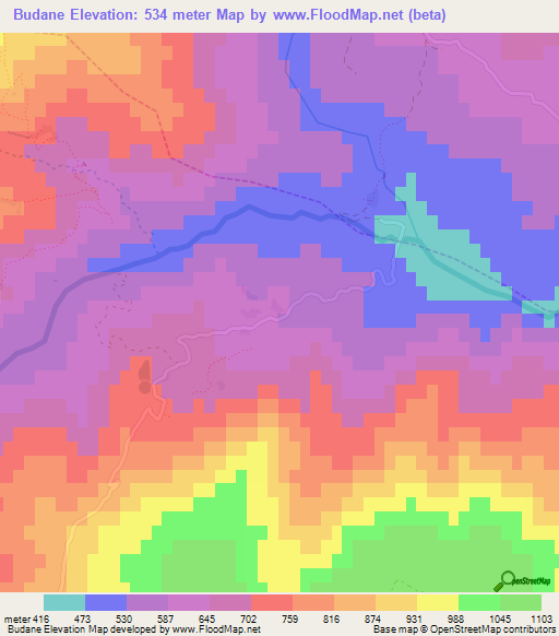 Budane,Albania Elevation Map