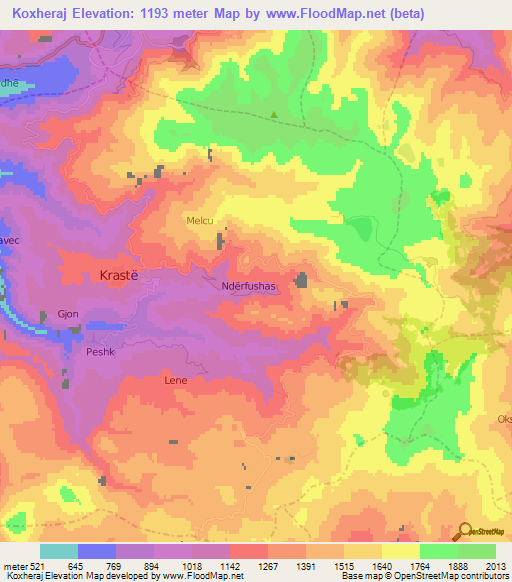 Koxheraj,Albania Elevation Map