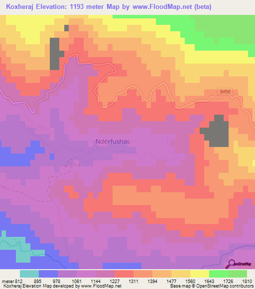 Koxheraj,Albania Elevation Map