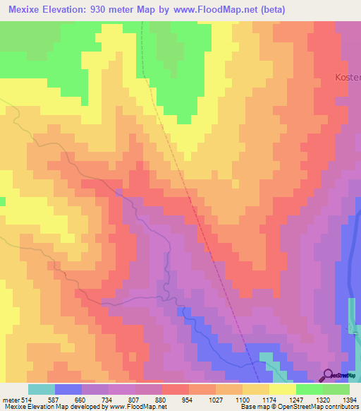 Mexixe,Albania Elevation Map