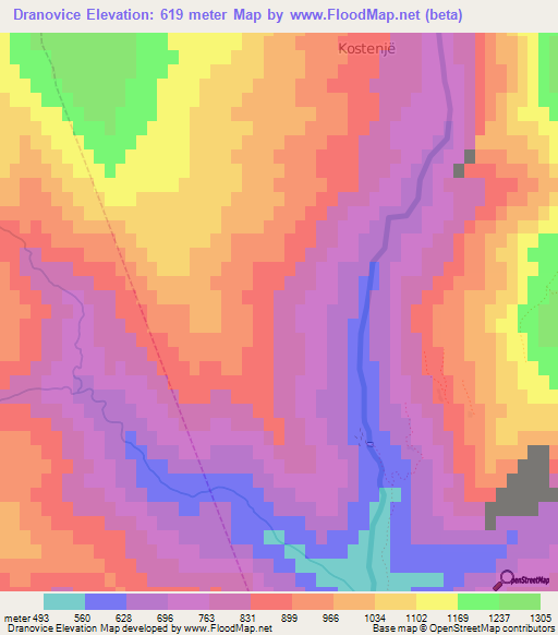 Dranovice,Albania Elevation Map