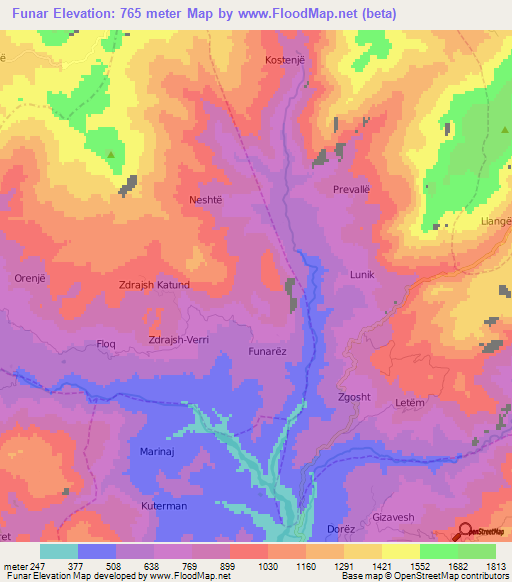 Funar,Albania Elevation Map