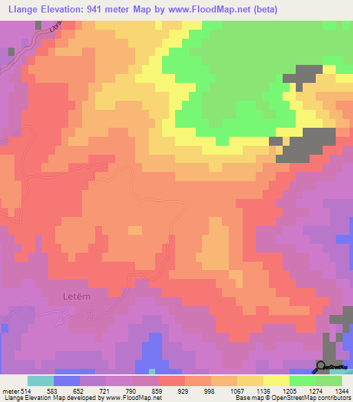 Llange,Albania Elevation Map