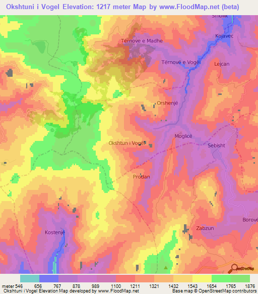 Okshtuni i Vogel,Albania Elevation Map