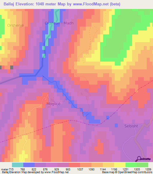 Ballaj,Albania Elevation Map