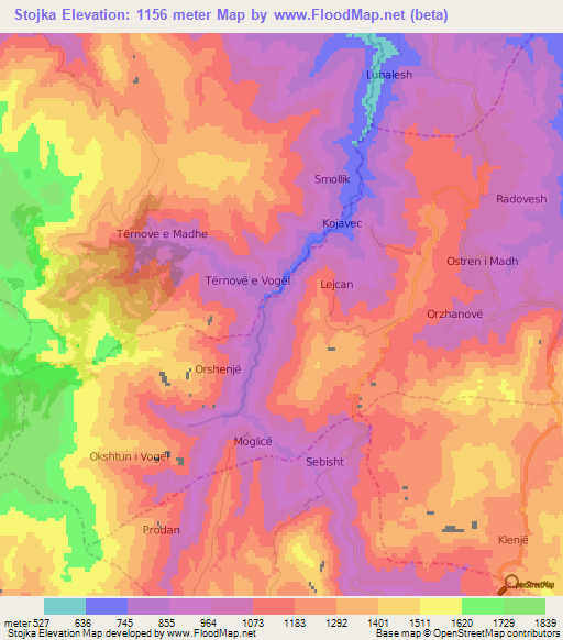 Stojka,Albania Elevation Map