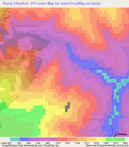 Kurtaj,Albania Elevation Map