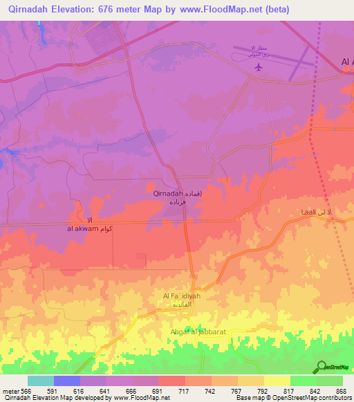 Qirnadah,Libya Elevation Map