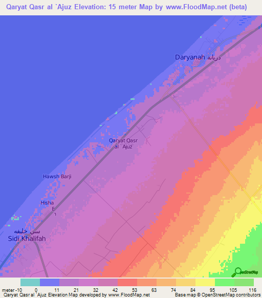 Qaryat Qasr al `Ajuz,Libya Elevation Map