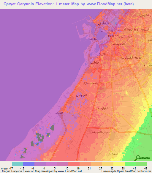 Qaryat Qaryunis,Libya Elevation Map