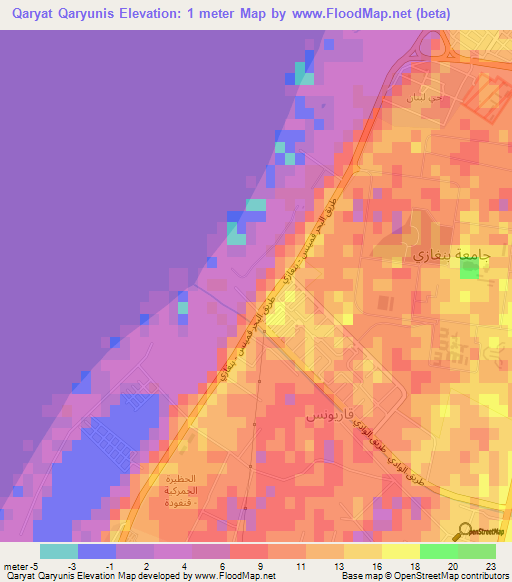 Qaryat Qaryunis,Libya Elevation Map