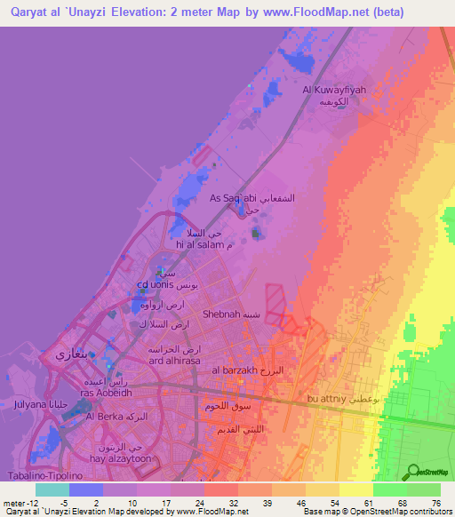 Qaryat al `Unayzi,Libya Elevation Map