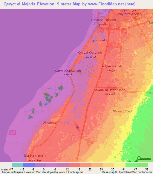 Qaryat al Majaris,Libya Elevation Map