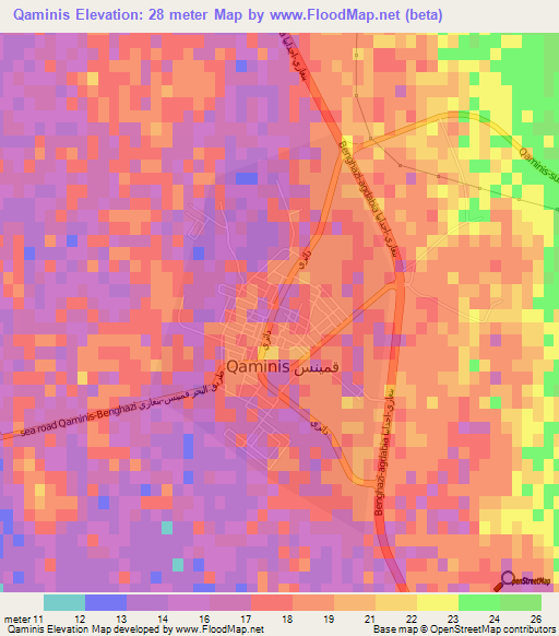 Qaminis,Libya Elevation Map